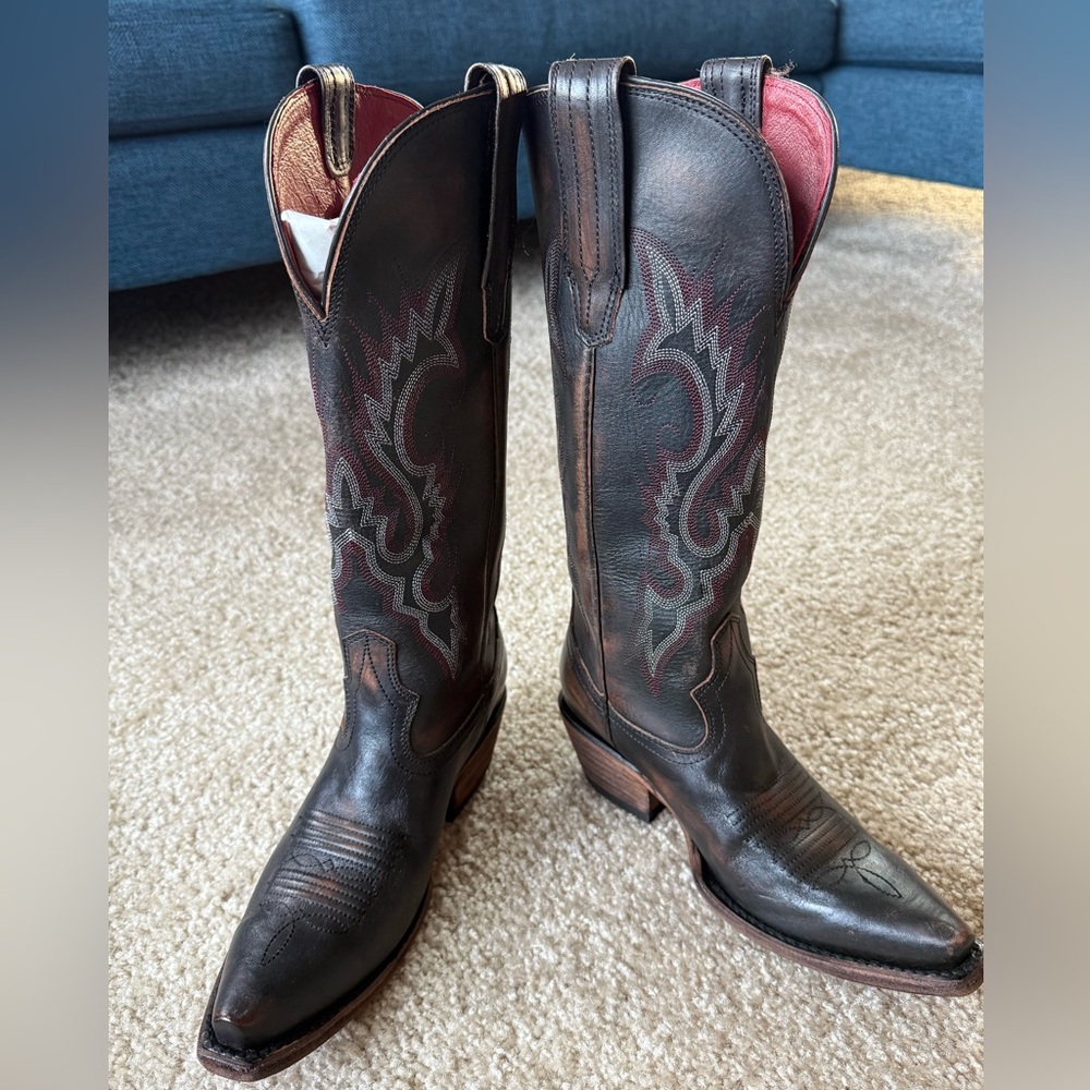 freebird Brown Leather Western Heeled Boots - Picture 6 of 8